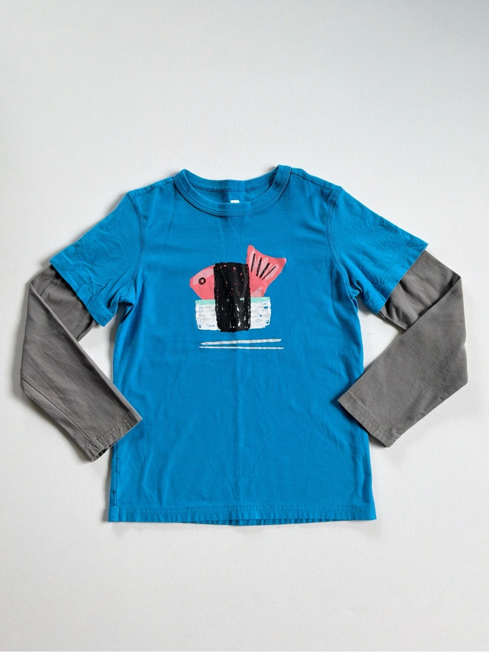 Tea Collection Blue Layered-Look Long Sleeve Sushi T-shirt